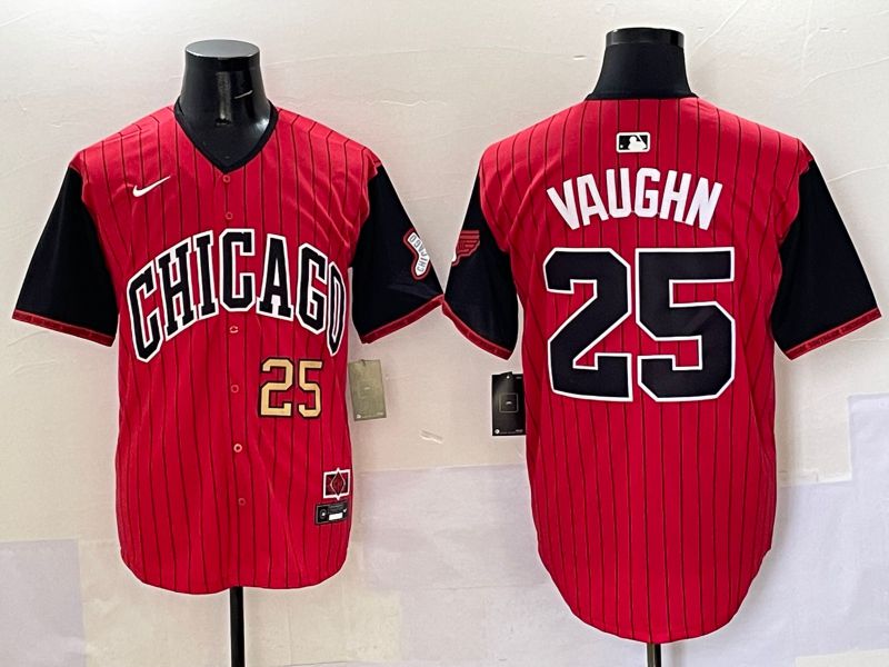 Men Chicago White Sox #25 Vaughn Red Stripe Joint Name Nike 2025 MLB Jersey style 3->chicago white sox->MLB Jersey